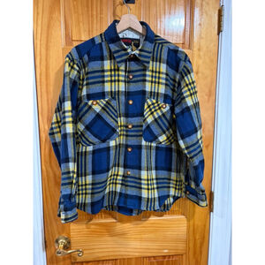 Vintage Edwin Outdoor Clothing Wool Blend Plaid Shacket Blue Yellow Lined Korea